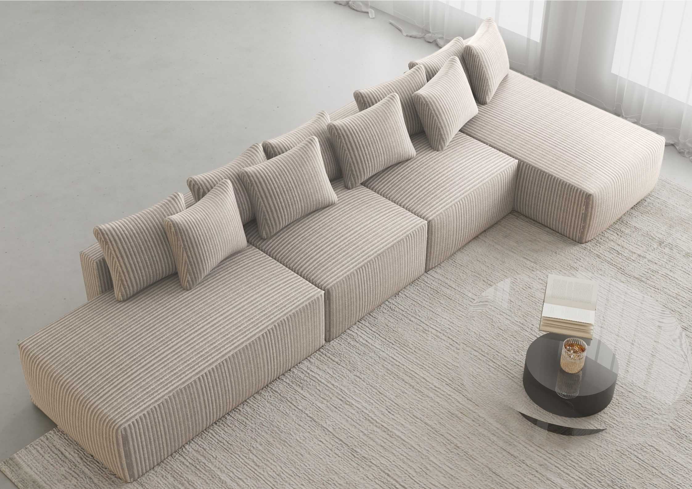 Duży beżowy narożnik prawy sofa rozkładana w stylu industrialnym